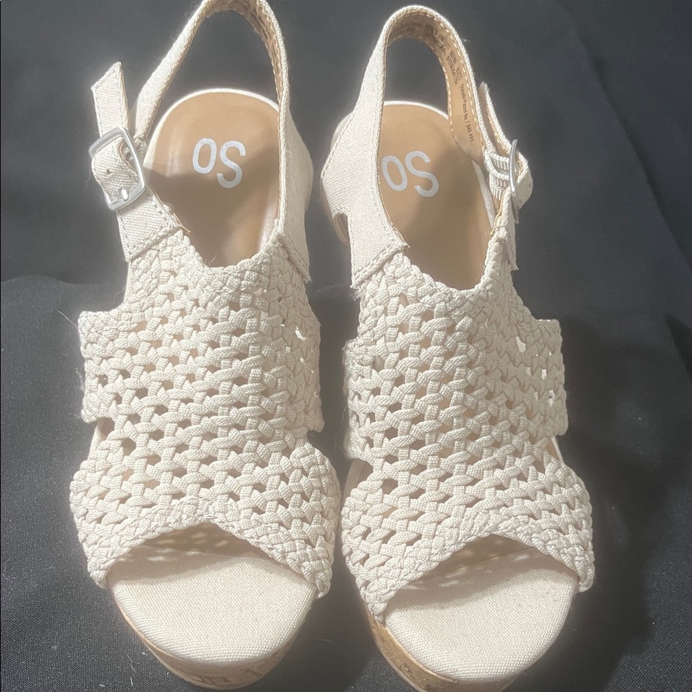 SO Beige Crochet Wedge Sandals - Picture 5 of 6